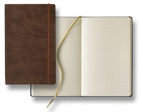 brown faux leather casebound journal with elastic closure